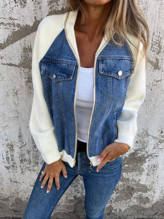 WW | Moderne Jacke mit Reißverschluss und Denim-Front
