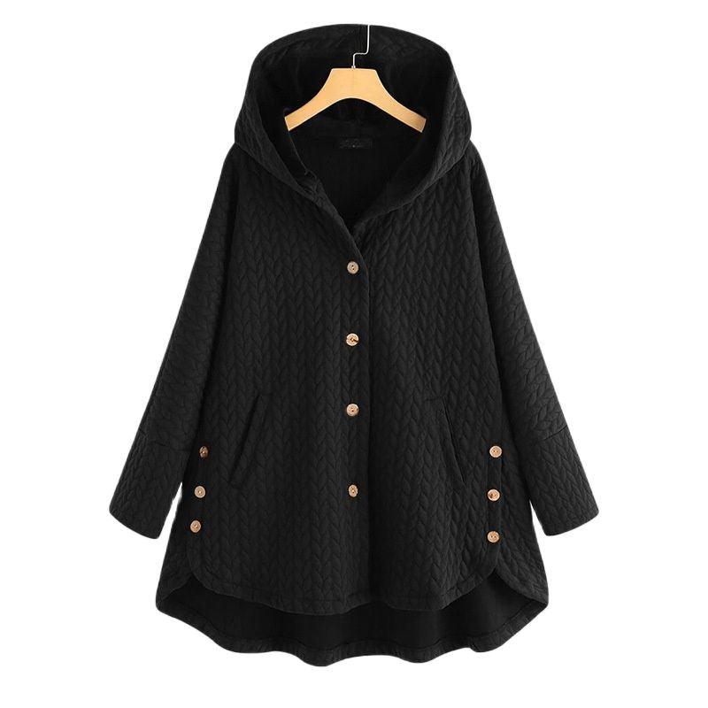 WW | Warme und lockere Jacke mit Kapuze, Knöpfen und Taschen