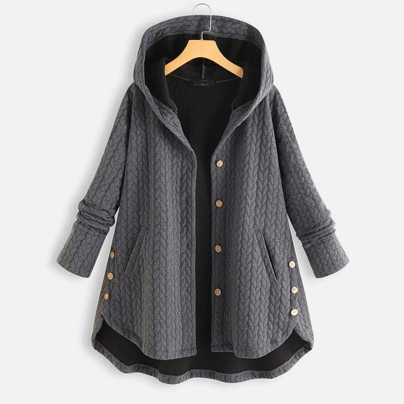 WW | Warme und lockere Jacke mit Kapuze, Knöpfen und Taschen