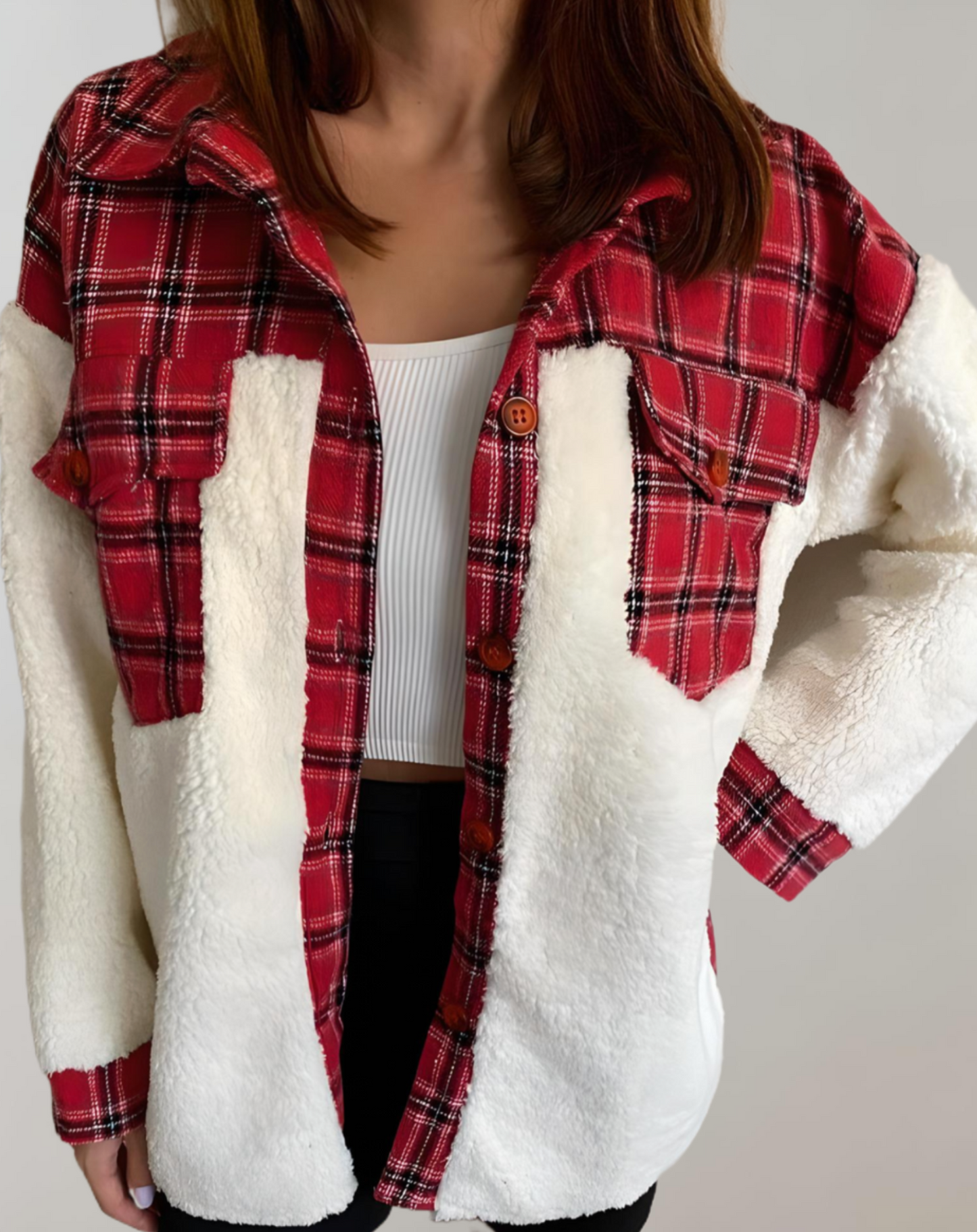 WW | Women's Checked Jacket with Chest Pockets and Button