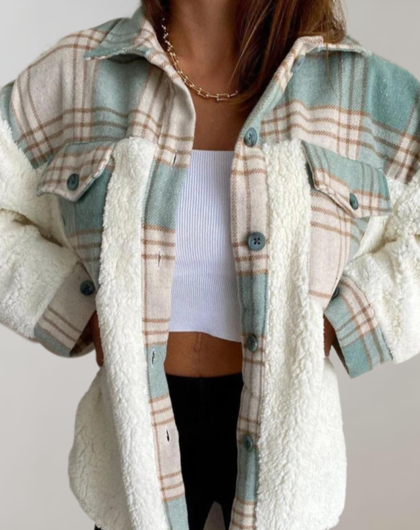 WW | Women's Checked Jacket with Chest Pockets and Button