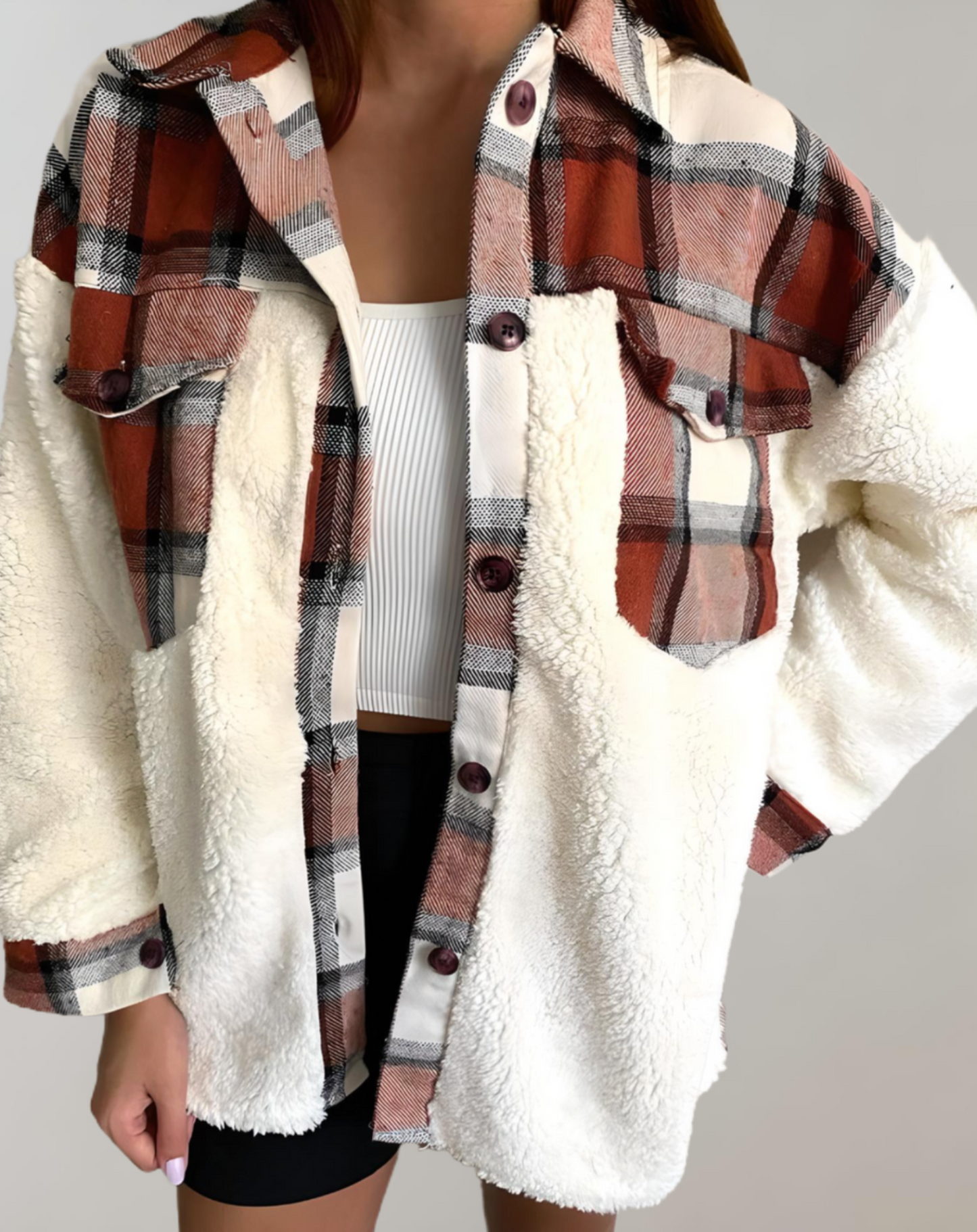 WW | Women's Checked Jacket with Chest Pockets and Button