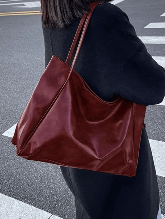 WW | Große Damen Leder Schultertasche Handtasche Shopper Burgunderrot