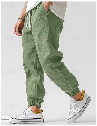 WW | Herren Cargohose Aus Leinen Luftige Sommerhose Mit Hoher Taille