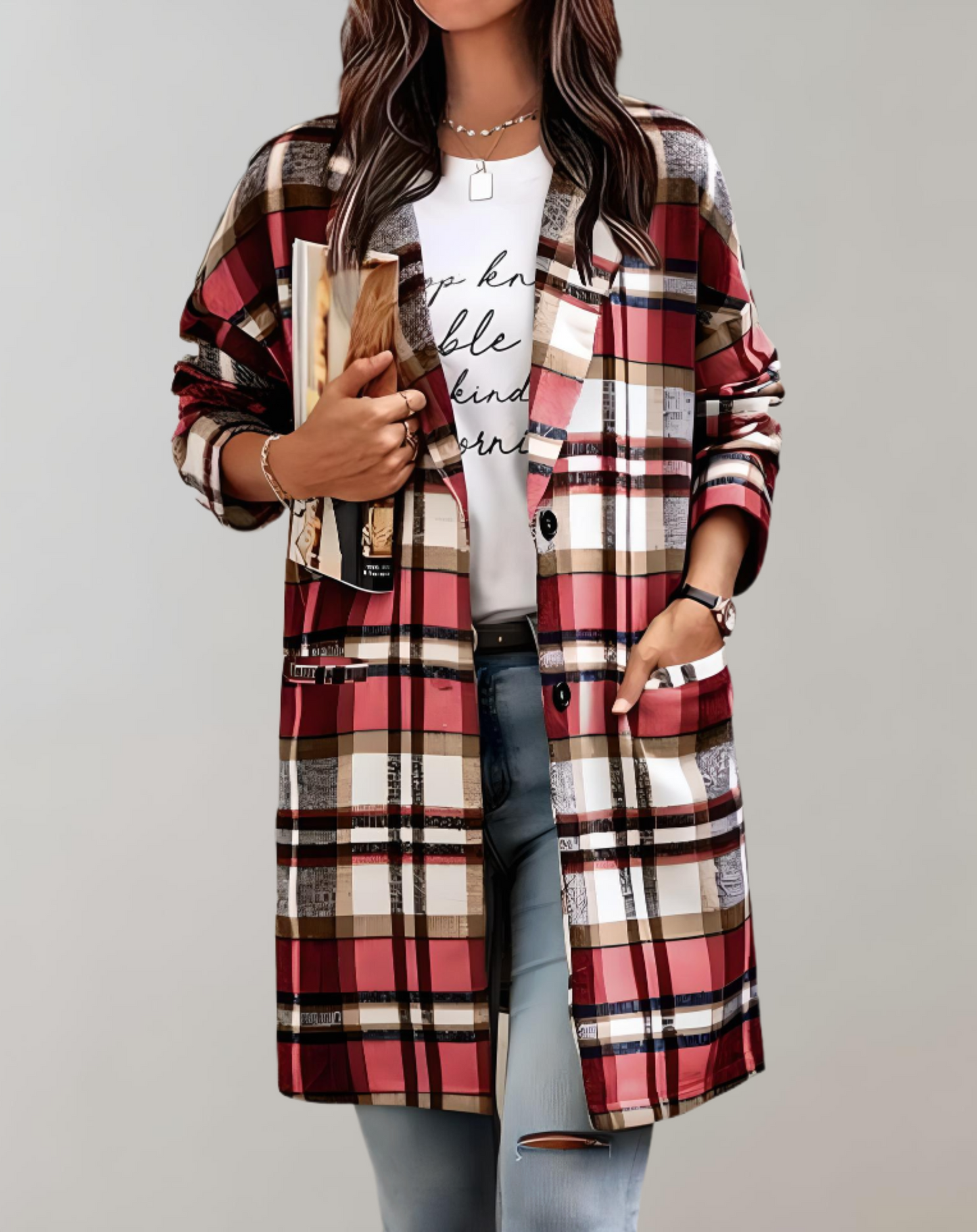 WW | Oversized and long checked jacket