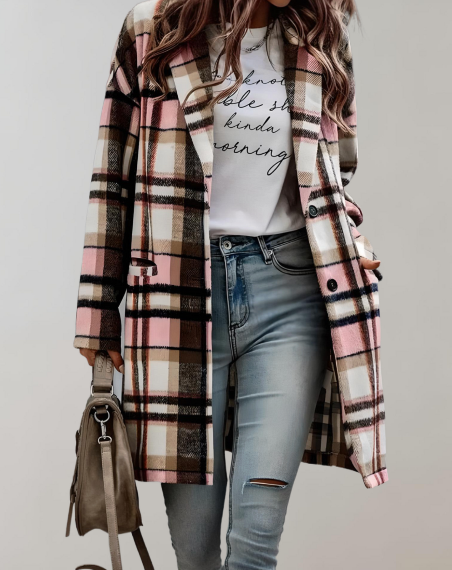 WW | Oversized and long checked jacket