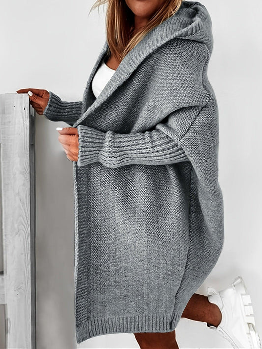 WW | Lange Strickjacke mit Kapuze und langen Ärmeln