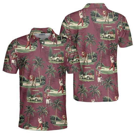 WW | Men's Maroon Santa Golfing Christmas Golf Polo Shirts