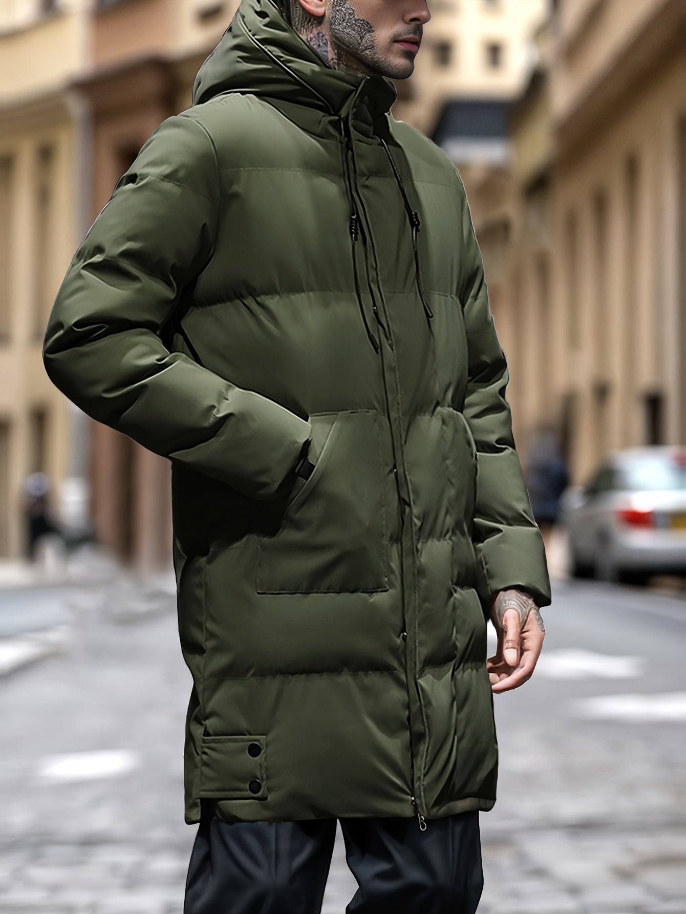 WW | Lange Und Warme Steppjacke Mit Kapuze Für Herren