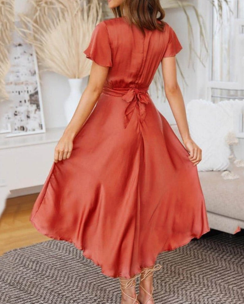 WW | Luftige V-Ausschnitt Kleid aus Baumwolle mit Samtärmel