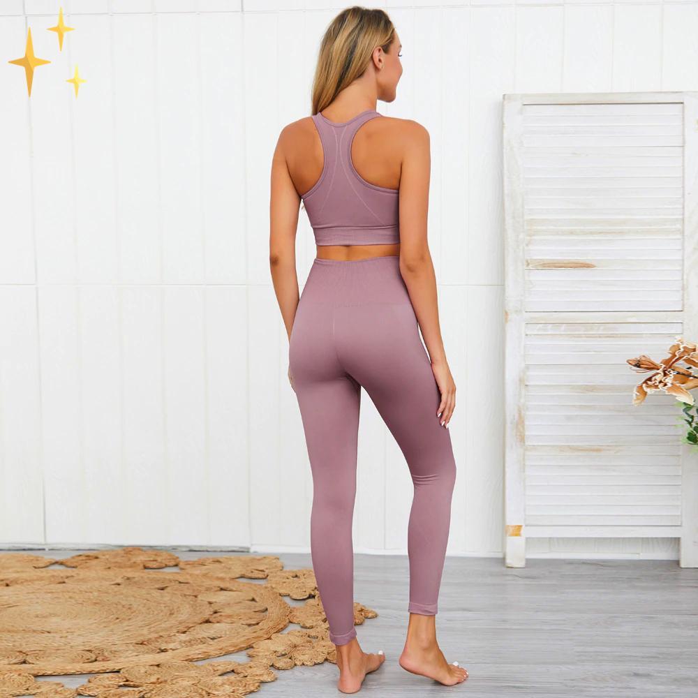 WW | Bunter Stylischer zwei-teiliges Sport-Set Nahtlose Leggings und Sport-BH-Set