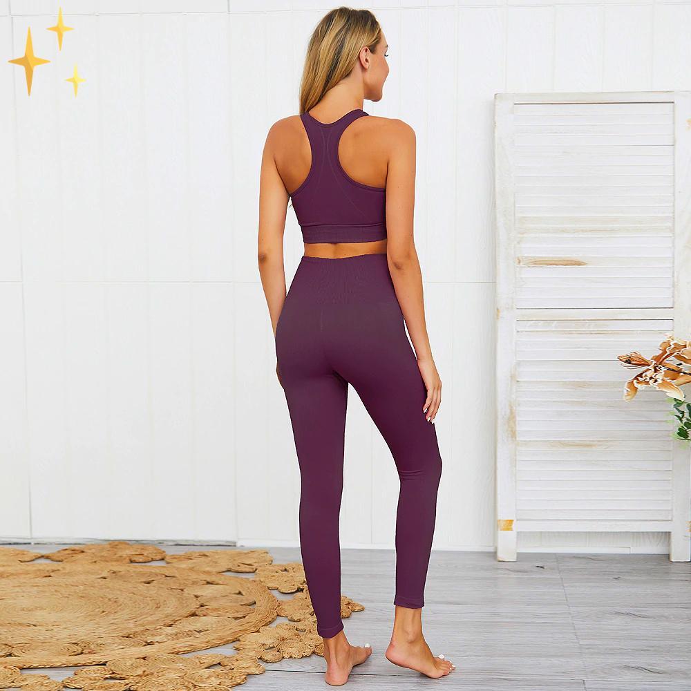 WW | Bunter Stylischer zwei-teiliges Sport-Set Nahtlose Leggings und Sport-BH-Set