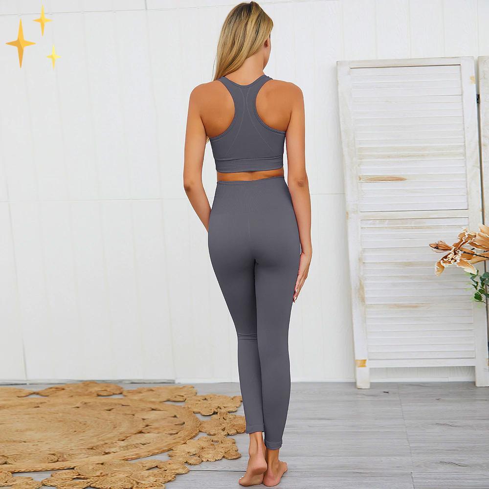 WW | Bunter Stylischer zwei-teiliges Sport-Set Nahtlose Leggings und Sport-BH-Set