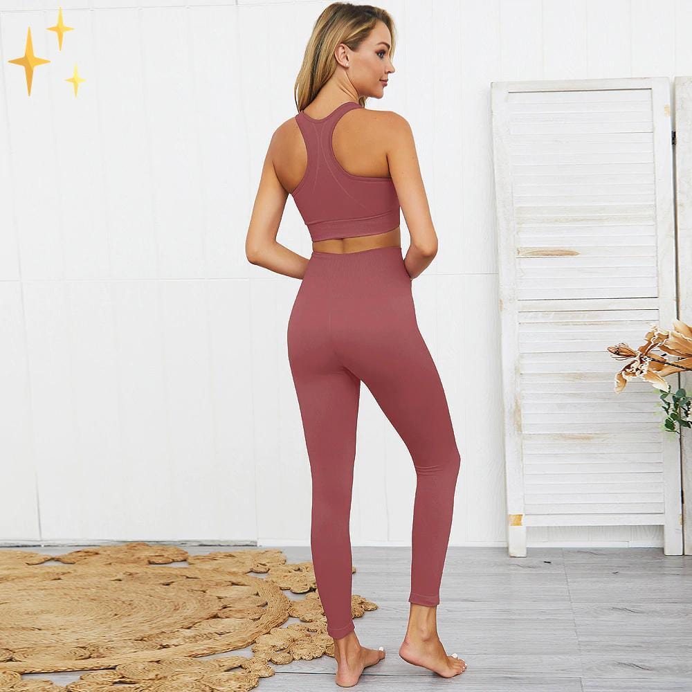 WW | Bunter Stylischer zwei-teiliges Sport-Set Nahtlose Leggings und Sport-BH-Set