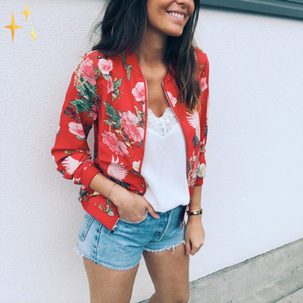 WW | Abendkleid luftige dünne Frühlingsjacke mit Reißverschluss und Blumenmuster