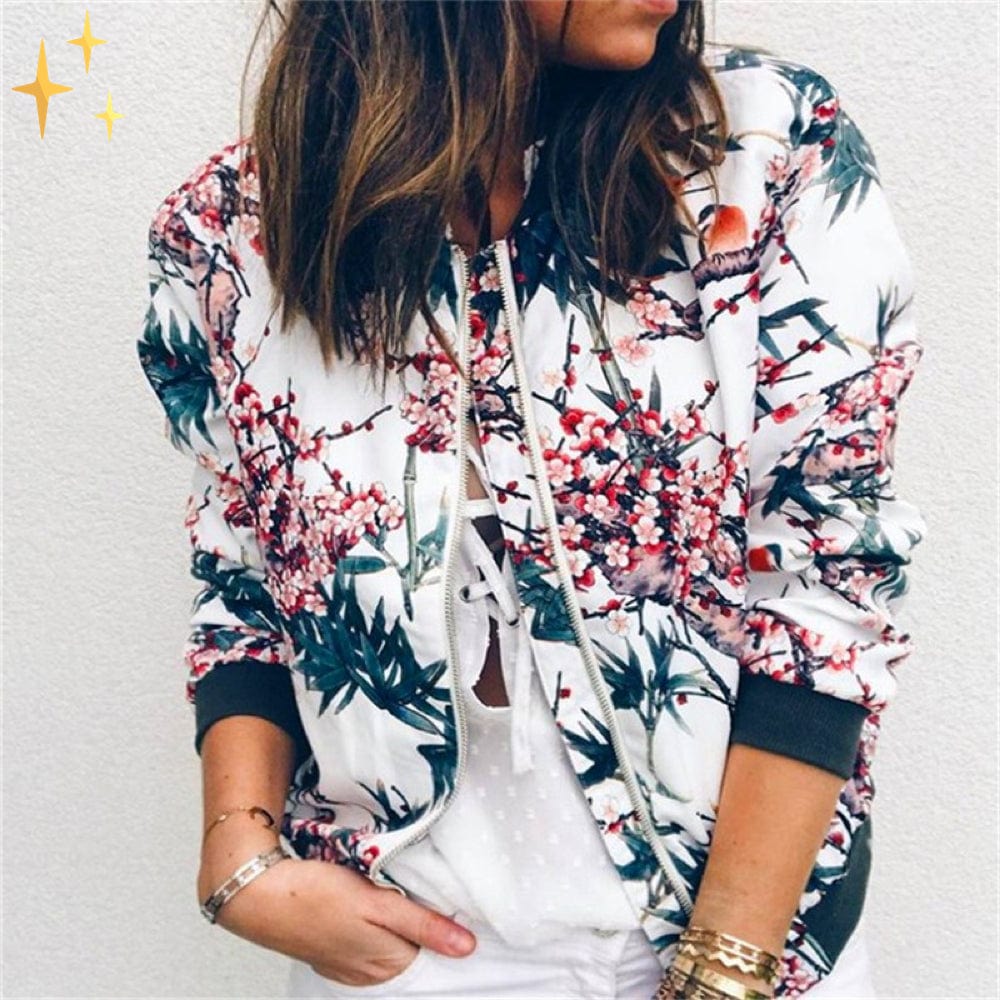 WW | Abendkleid luftige dünne Frühlingsjacke mit Reißverschluss und Blumenmuster