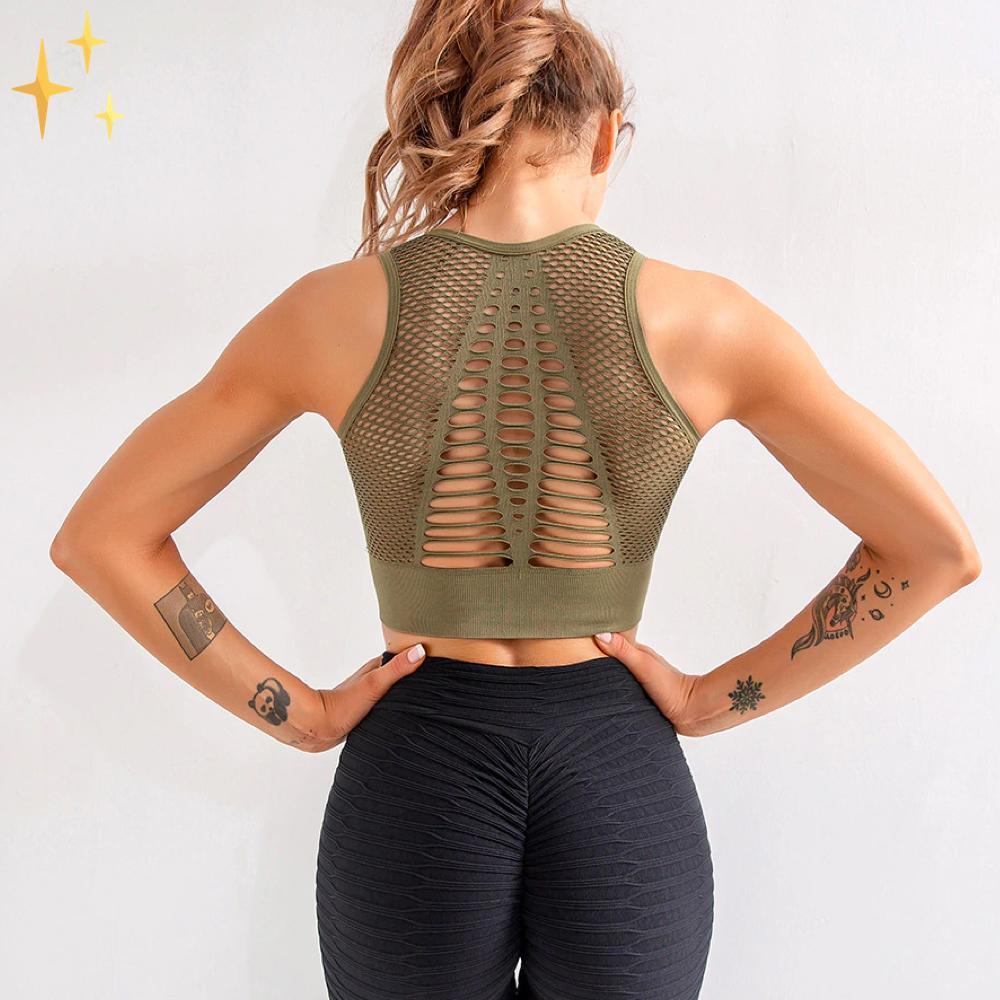 WW | Sport-BH Top mit gekreuzten Trägern und Netzrücken aus luftigem dehnbarem Material