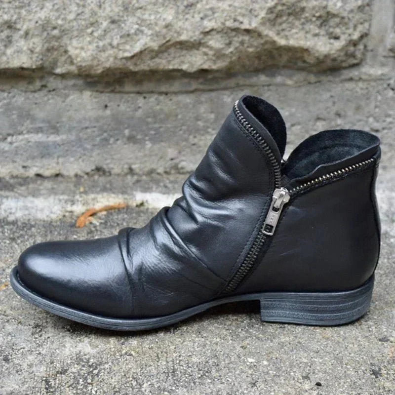 WW | Damen Reißverschluss-Leder-Stiefeletten