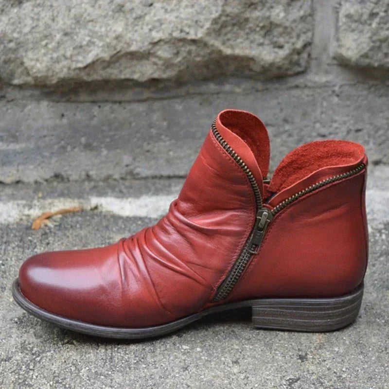 WW | Damen Reißverschluss-Leder-Stiefeletten