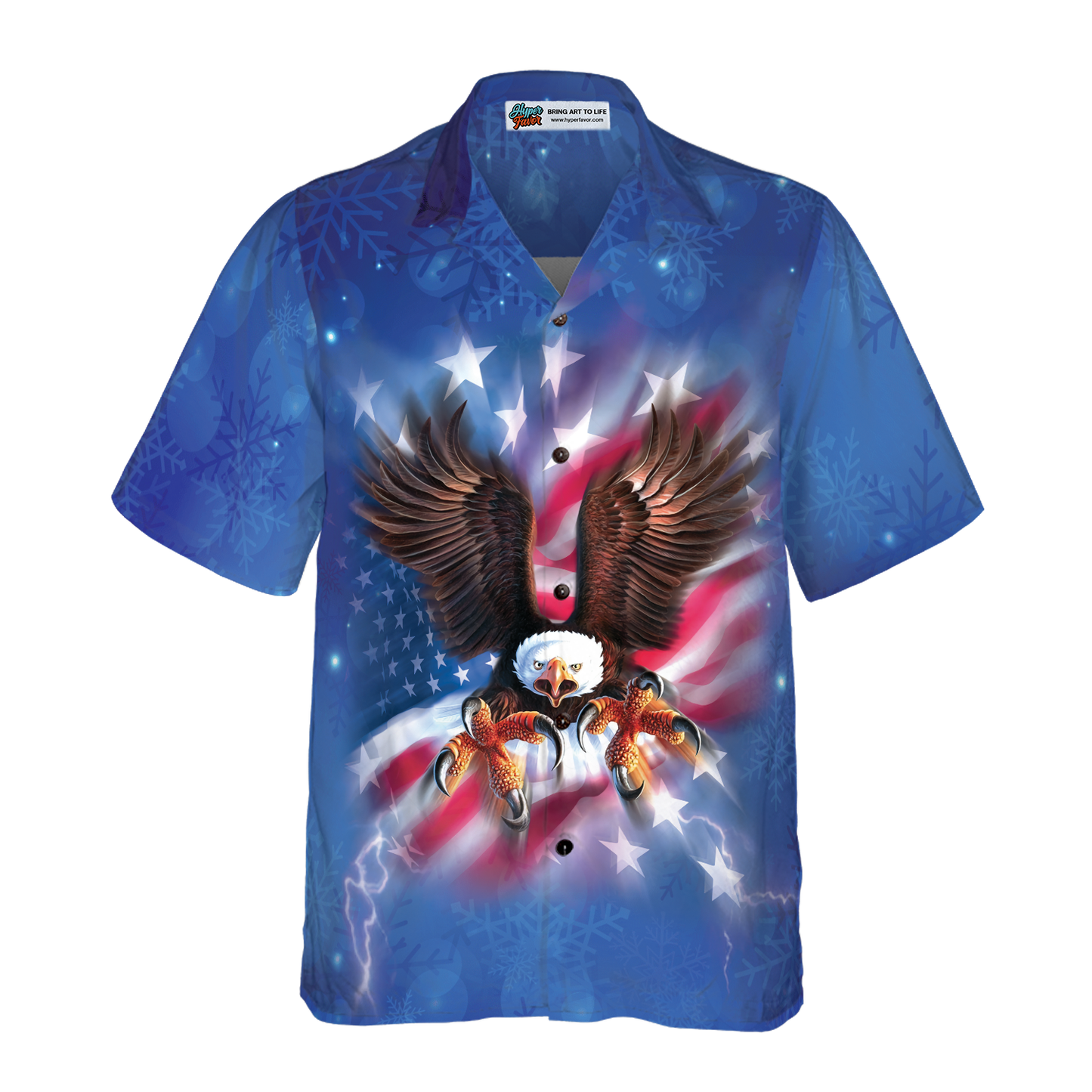 WW | Hyperfavor Weihnachts-Hawaiian-Shirts für Männer und Frauen, Adler fliegt mit amerikanischer Flagge Hawaiian Shirt Button-Down-Shirt Kurzarm