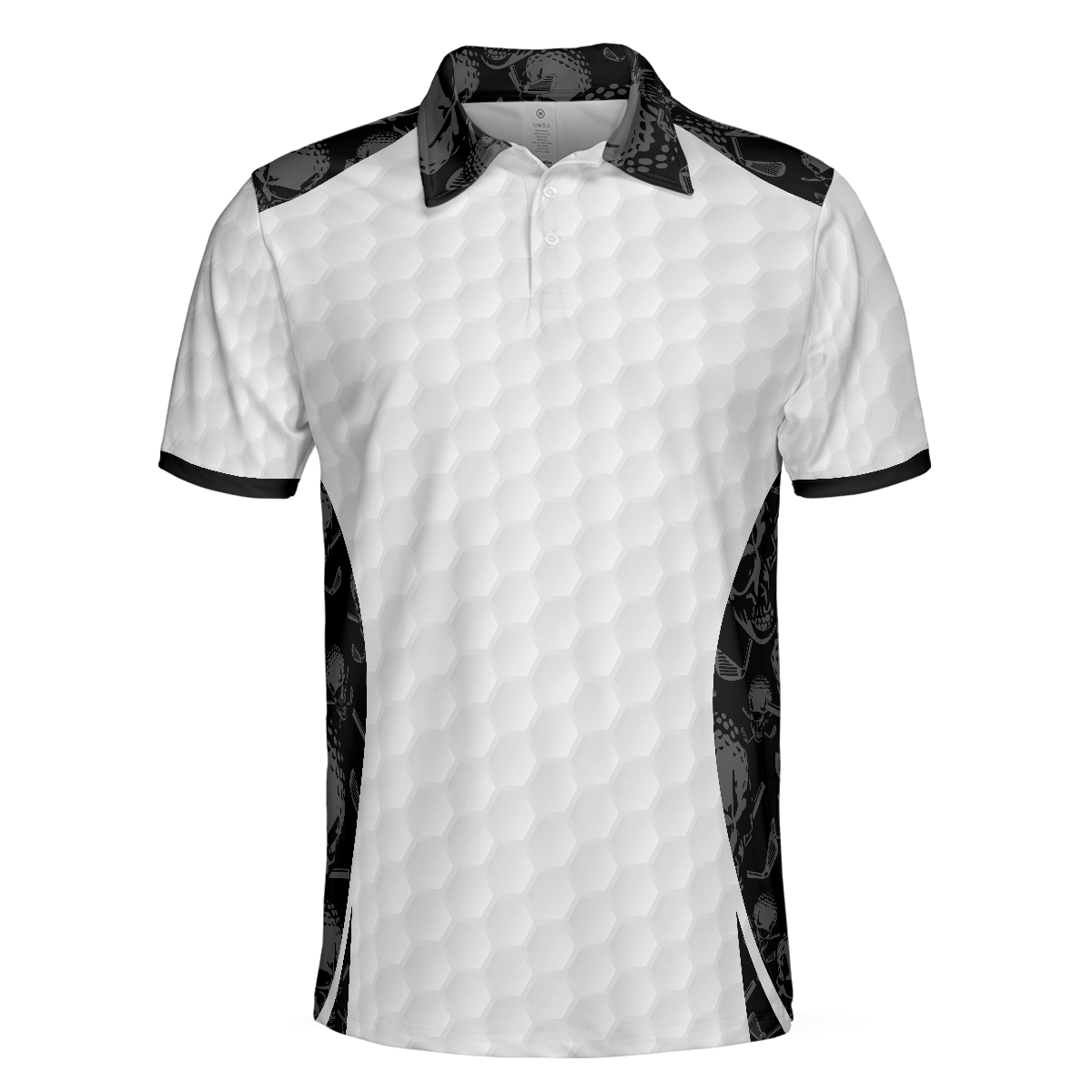 WW | Grip It Rip It Sip It Golf Weißes Polohemd, Totenkopf-Musterhemd für Weihnachten, Gruselige Geschenkidee für Golfer