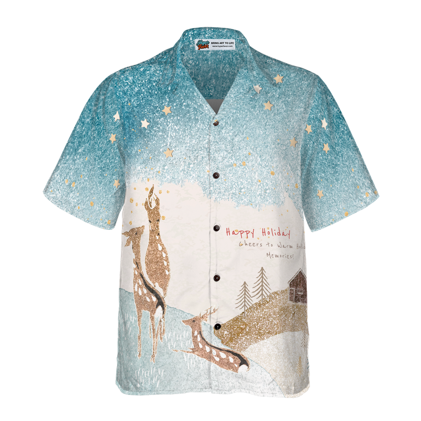 WW | Hyperfavor Rentier Schnee Licht Hawaiian-Shirt, Weihnachtshemden Kurzarm Button-Down-Hemd für Männer und Frauen