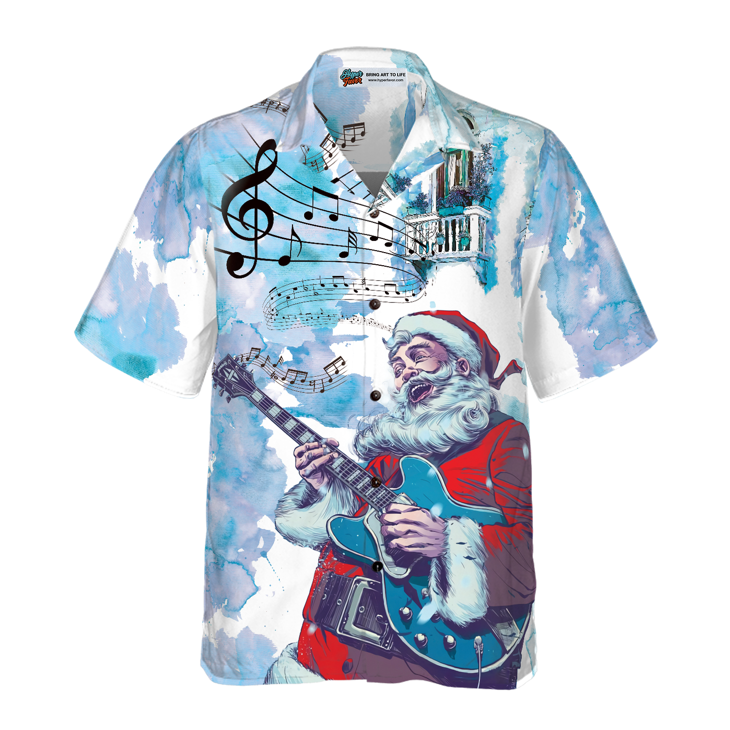 WW | Hyperfavor Weihnachts-Hawaiianhemden, Weihnachtsmann-Gitarrenmusik-Musterhemd Kurzarm, Weihnachtshemden-Idee Geschenke für Männer und Frauen