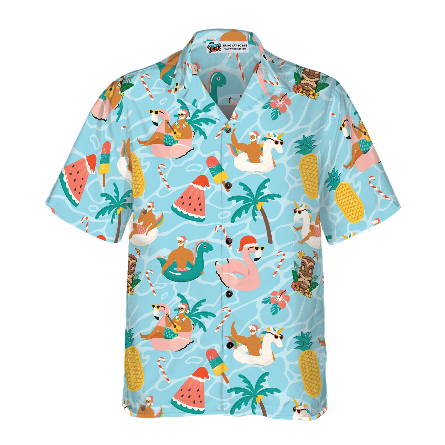 WW | Hyperfavor Christmas Hawaiian Shirts, Santa Beach Summer Shirt Short Sleeve, Christmas Shirt Idea Gift for Men and Women