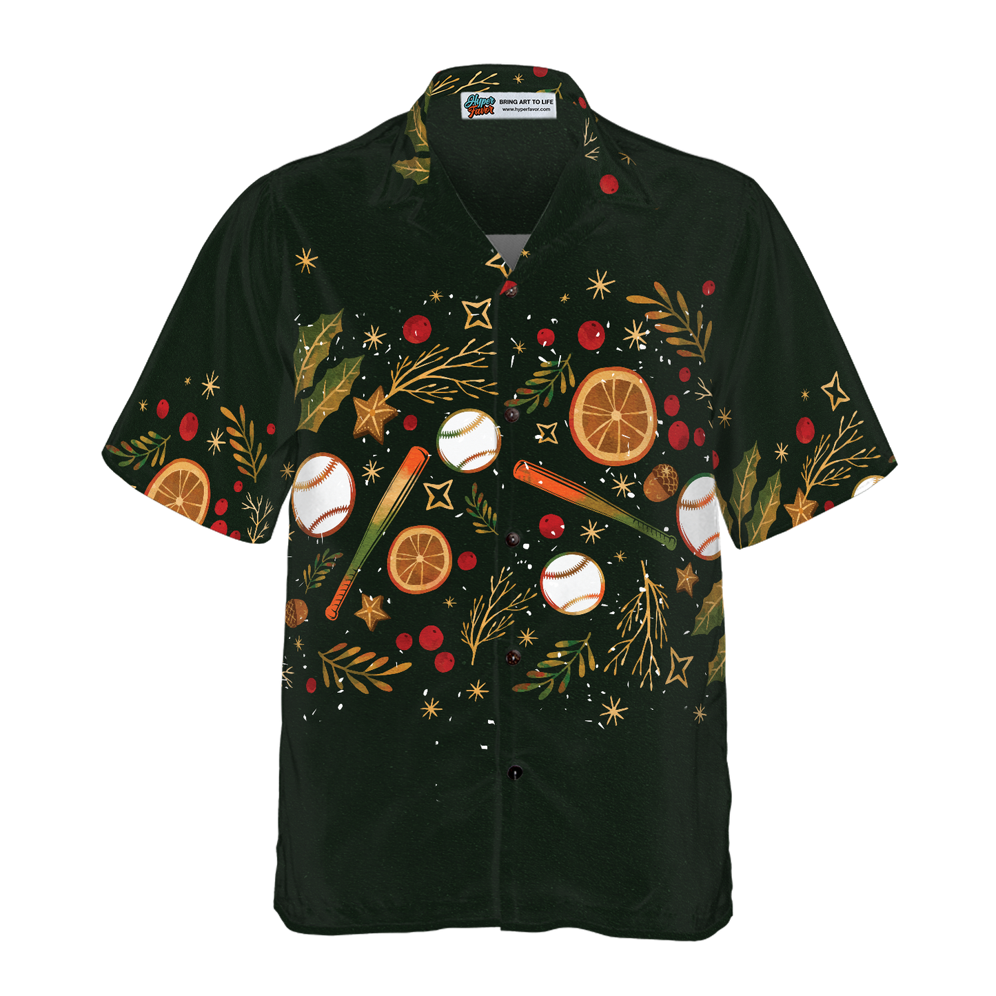 WW | Hyperfavor Weihnachten Hawaiian-Shirts für Männer und Frauen, Weihnachts-Baseballmuster Hawaiian-Shirt mit Knopfleiste Kurzarm