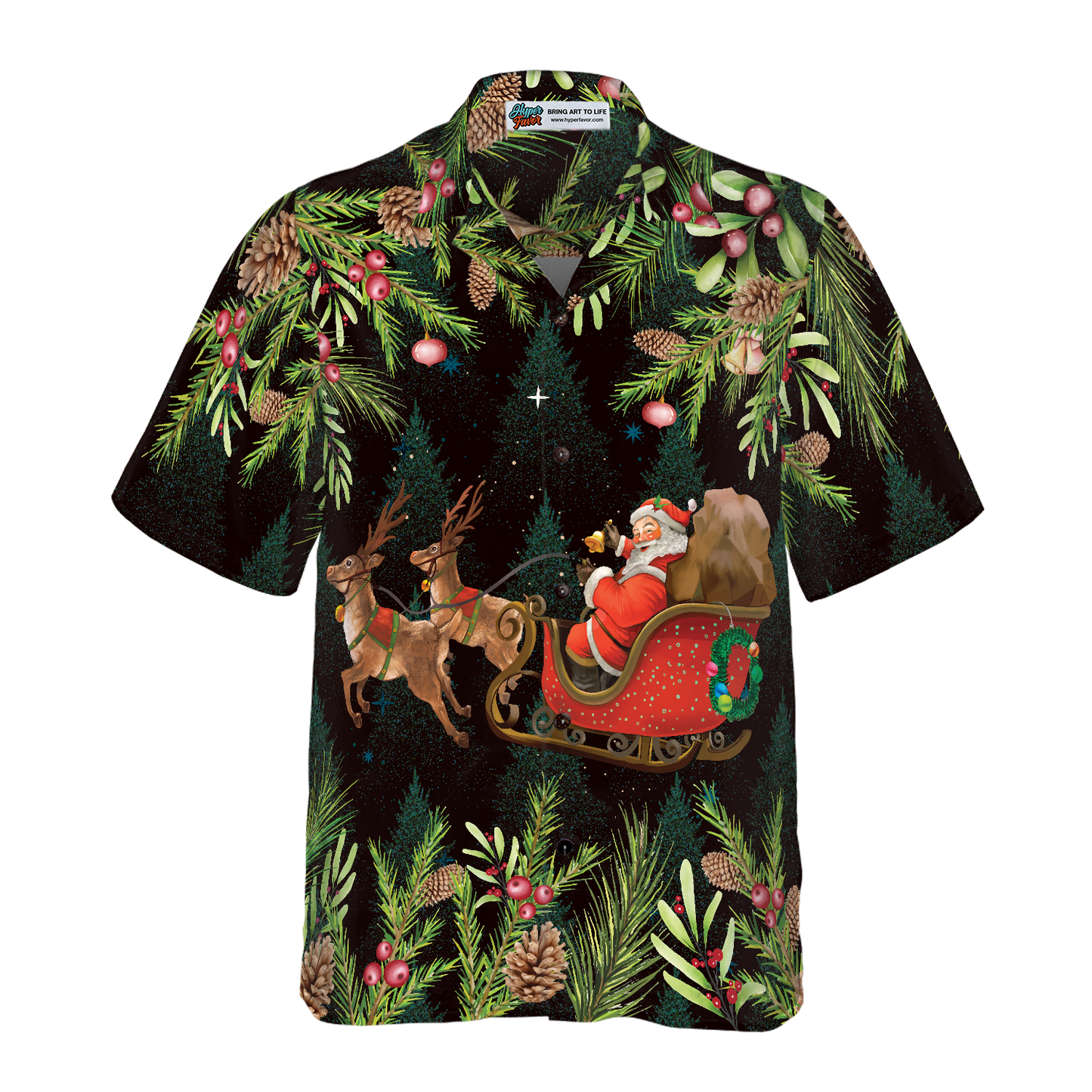 WW | Hyperfavor Santa Santa Riding Sleigh 3 Patterns Hawaiian Shirt, Christmas Shirts Short Sleeve Button Down Shirt For Men And Women