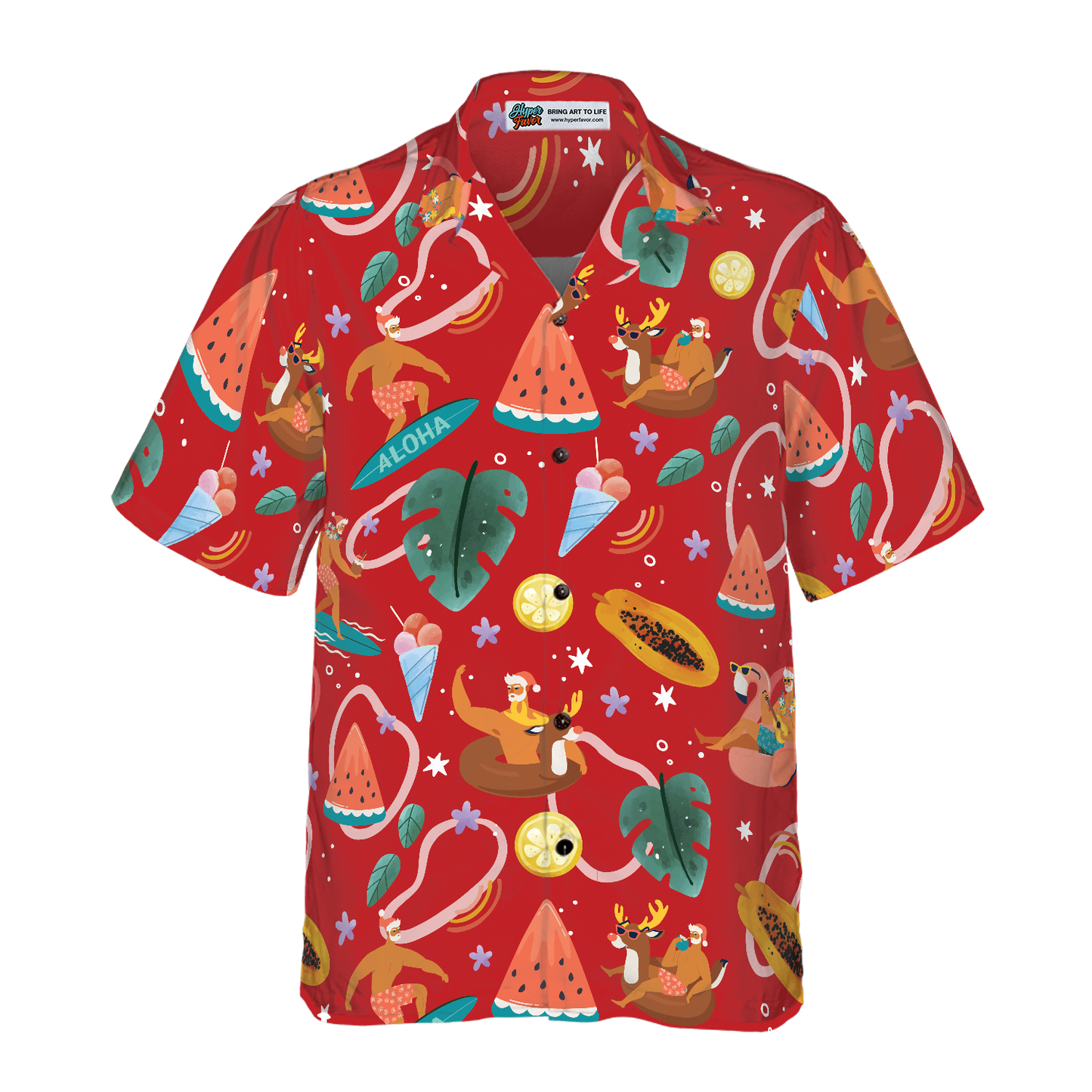 WW | Hyperfavor Santa Surfing 3 Muster Hawaiian Shirt, Weihnachtshemden Kurzarm Button Down Shirt für Männer und Frauen