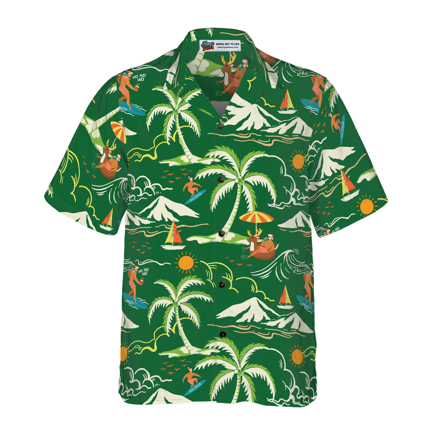 WW | Hyperfavor Weihnachts-Hawaiian-Shirts, Santa Beach Sommermuster 2 Shirt Kurzarm, Weihnachtshemd Geschenkidee für Männer und Frauen