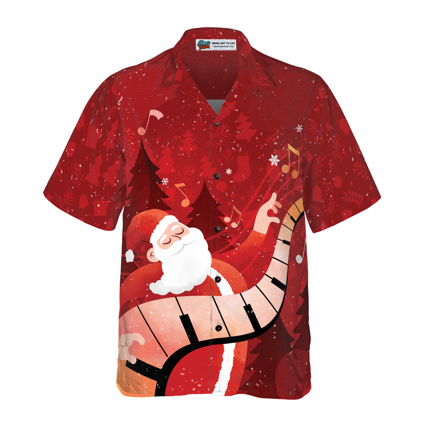 WW | Hyperfavor Weihnachts-Hawaiian-Shirts für Männer und Frauen, Santa spielt Klavier Hawaiian Shirt Knopf-down Shirt Kurzarm
