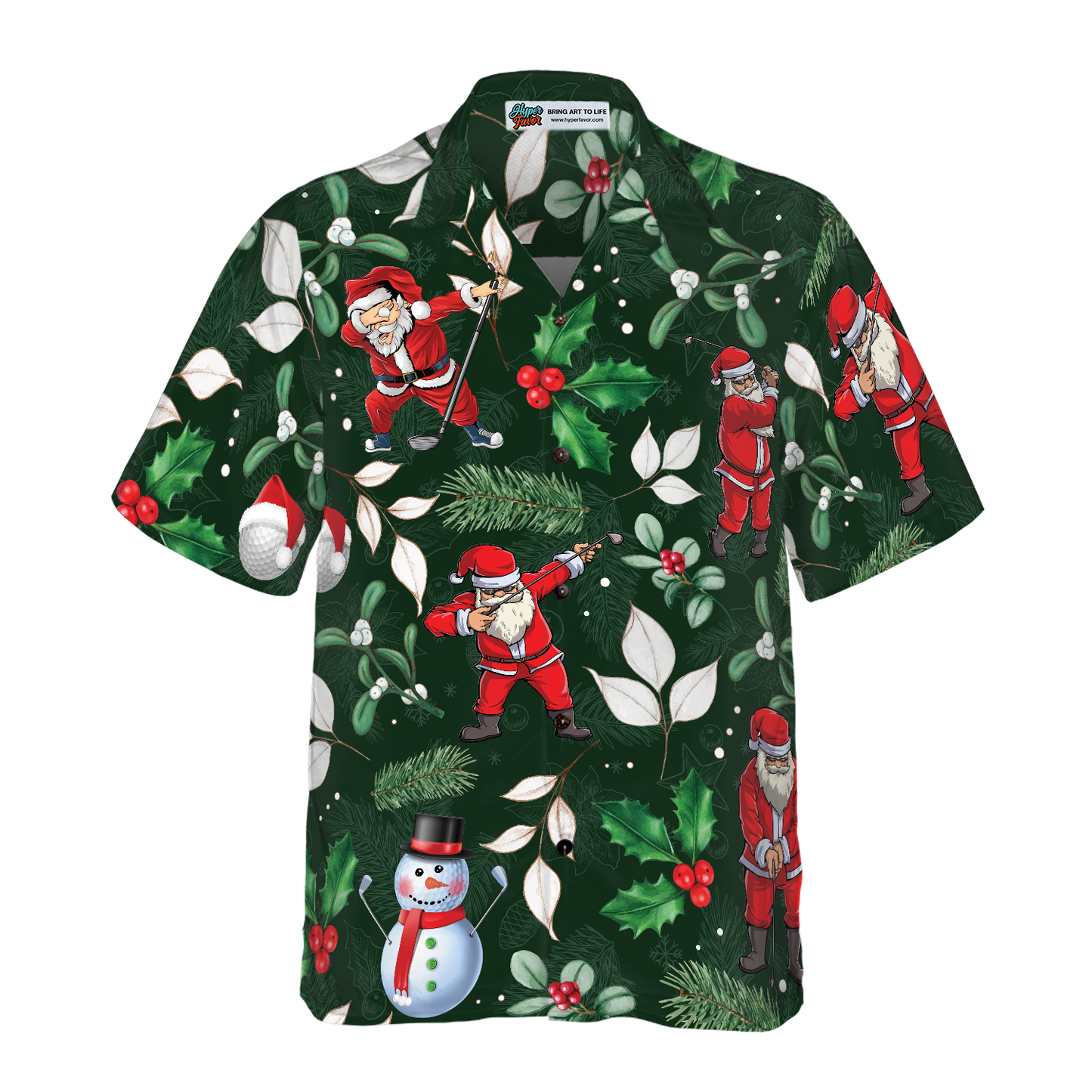 WW | Hyperfavor Weihnachten Hawaiianische Hemden, Santa Golfspiel Muster Hemd Kurzarm, Weihnachtshemd Geschenkidee für Männer und Frauen