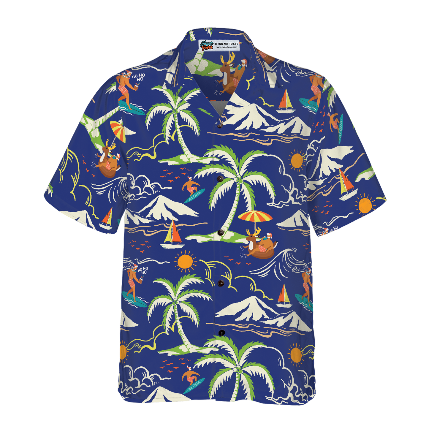 WW | Hyperfavor Weihnachts-Hawaiian-Shirts, Santa Strand Sommer Muster 3 Kurzarmhemd, Weihnachtshemd Geschenkidee für Männer und Frauen