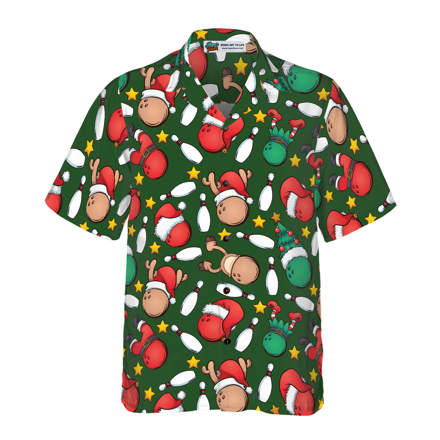 WW | Hyperfavor Weihnachts-Hawaiianhemden, Weihnachts-Bowlingmuster-Shirt Kurzarm, Weihnachts-Shirt Geschenkidee für Männer und Frauen