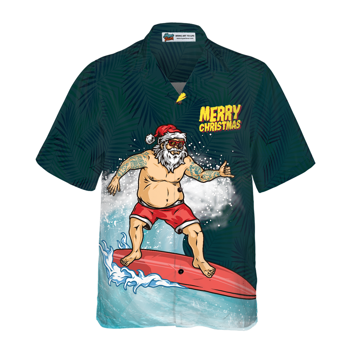 WW | Hyperfavor Weihnachts-Hawaiianhemden, Surfender Weihnachtsmann Fröhliche Weihnachten Shirt Kurzarm, Weihnachtshemden Geschenkidee für Männer und Frauen