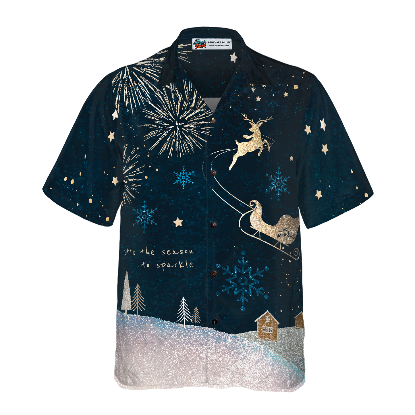 WW | Hyperfavor Weihnachtshawaiianhemden, Rentier Schnee Dunkel Hemd Kurzarm, Weihnachtshemd Geschenkidee für Männer und Frauen