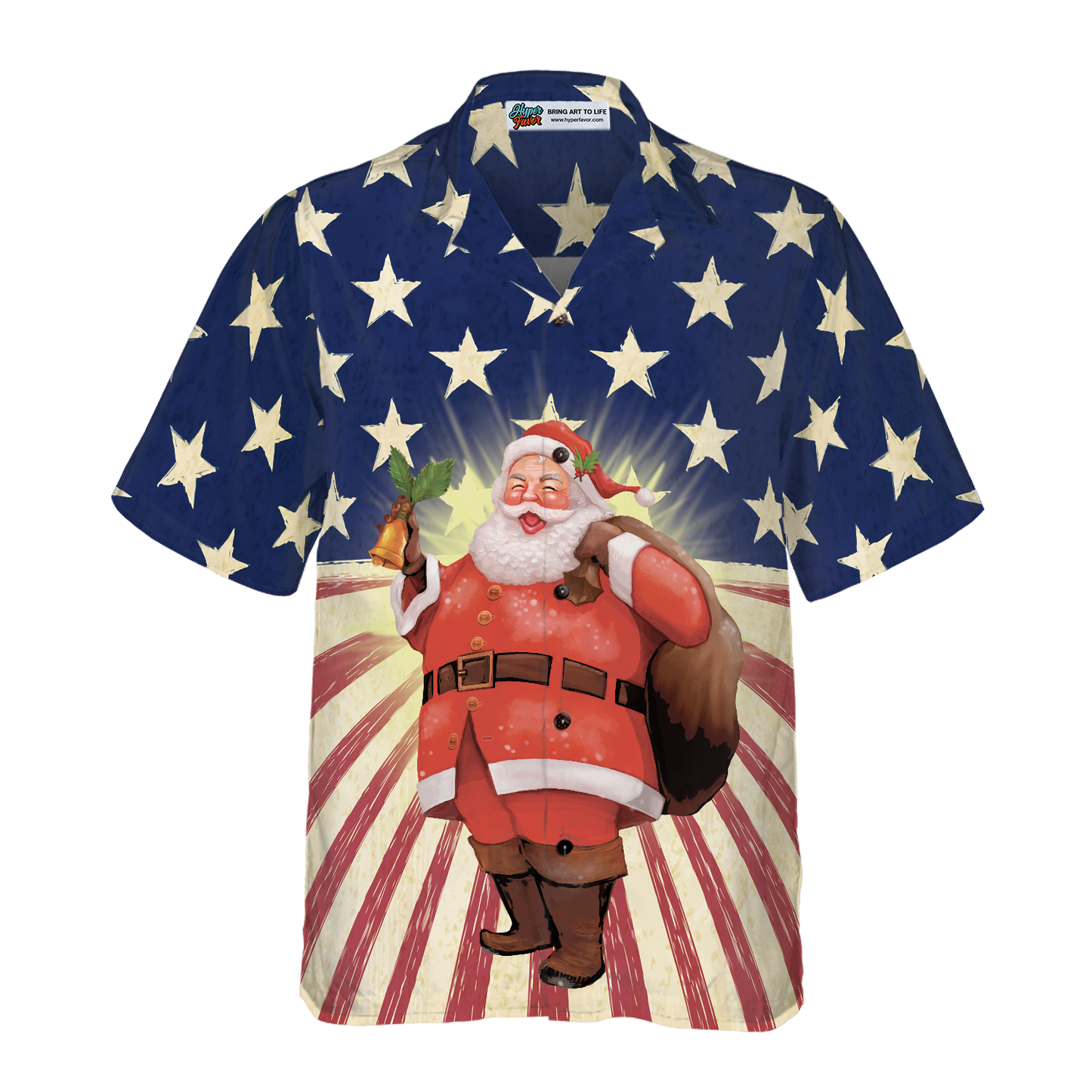 WW | Hyperfavor Santa Weihnachten Santa Amerika Hawaiian-Shirt, Weihnachtshemden Kurzarm Knopf-down-Hemd für Männer und Frauen