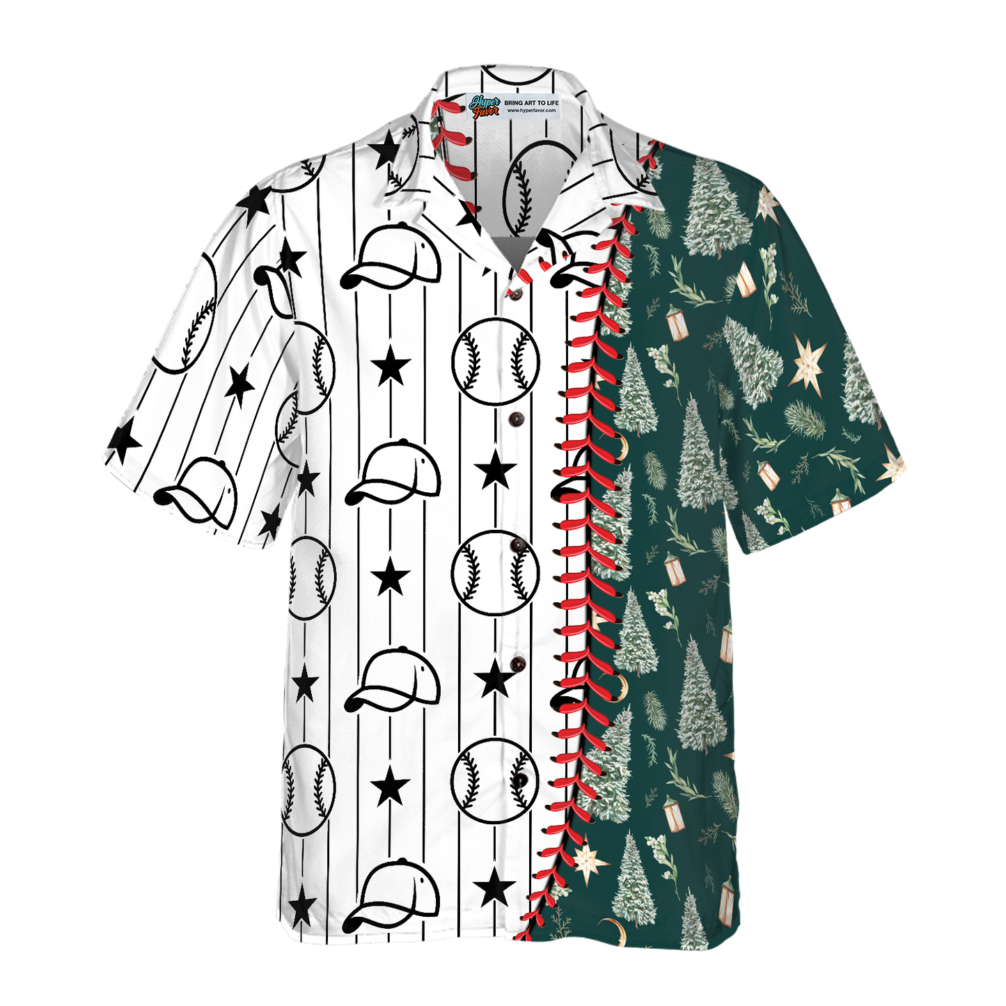 WW | Hyperfavor Weihnachts-Hawaiian-Shirts, Baseball-Muster-Shirt kurzarm, Weihnachts-Shirt-Idee Geschenk für Männer und Frauen