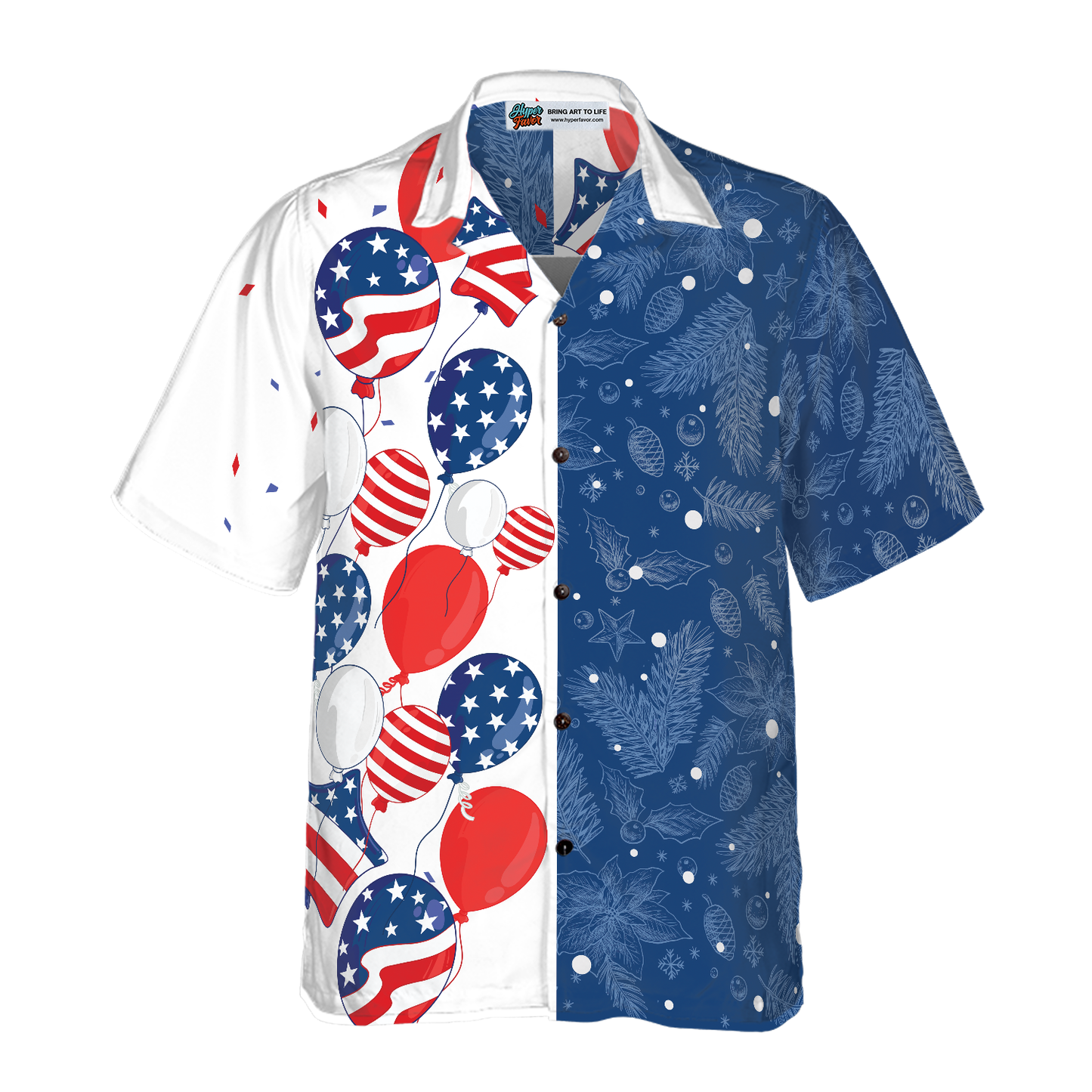 WW | Hyperfavor Weihnachten USA Ballons Muster Hawaiian Shirt, Weihnachtshemden Kurzarm Button-Down-Hemd für Männer und Frauen