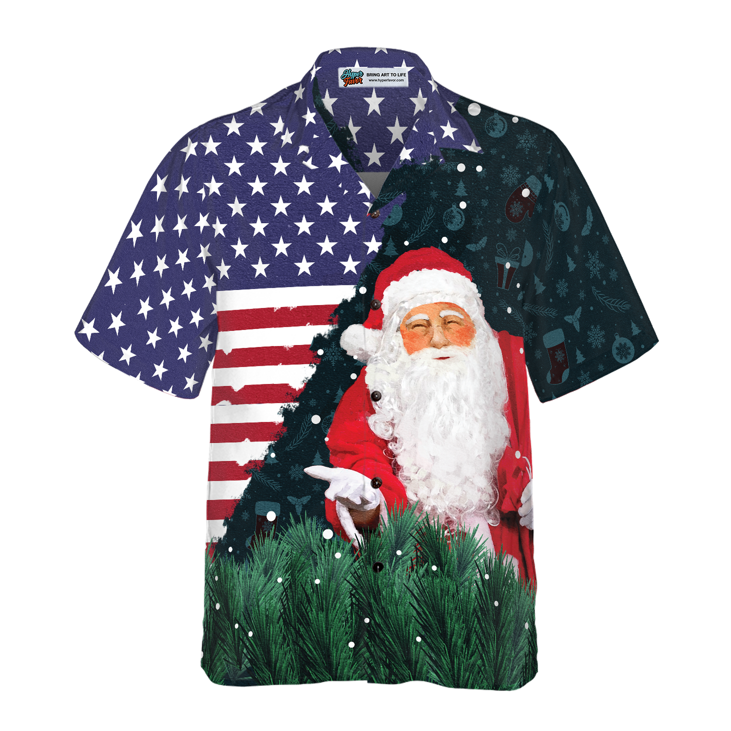 WW | Hyperfavor Weihnachten Hawaiian Shirts, Santa USA Flaggenmuster Hemd Kurzarm, Weihnachtshemd Geschenkidee Für Männer Und Frauen