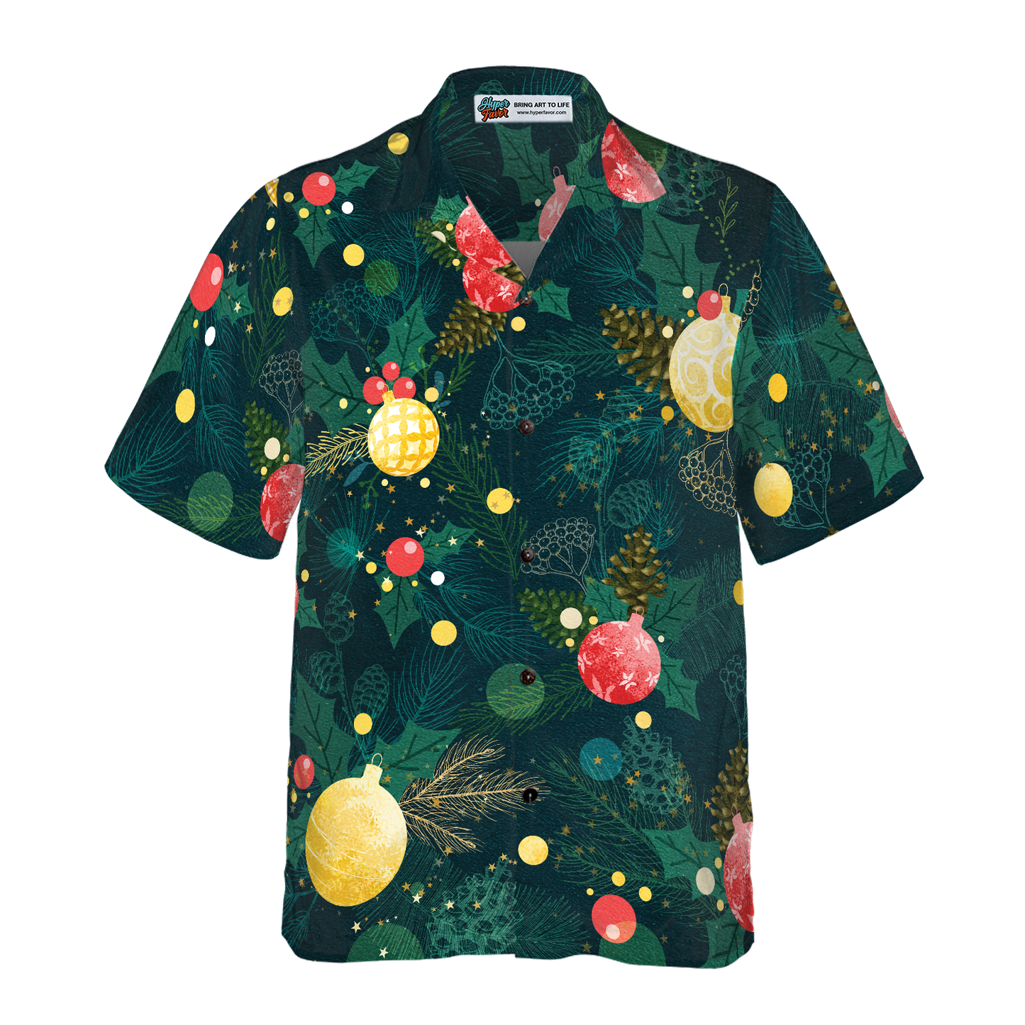 WW | Hyperfavor Weihnachts-Hawaiianhemden, Weihnachtsbaumornament-Musterhemd Kurzarm, Weihnachtshemd Geschenkidee für Männer und Frauen