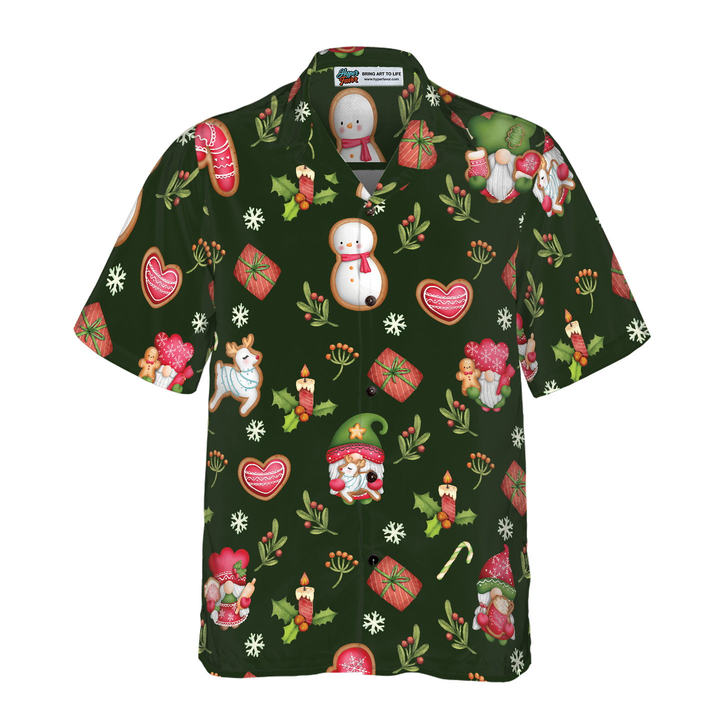 WW | Hyperfavor Weihnachts-Hawaiianhemden für Männer und Frauen, Gnome Fröhliche Weihnachten Hawaiian Shirt Button Down Shirt Kurzarm