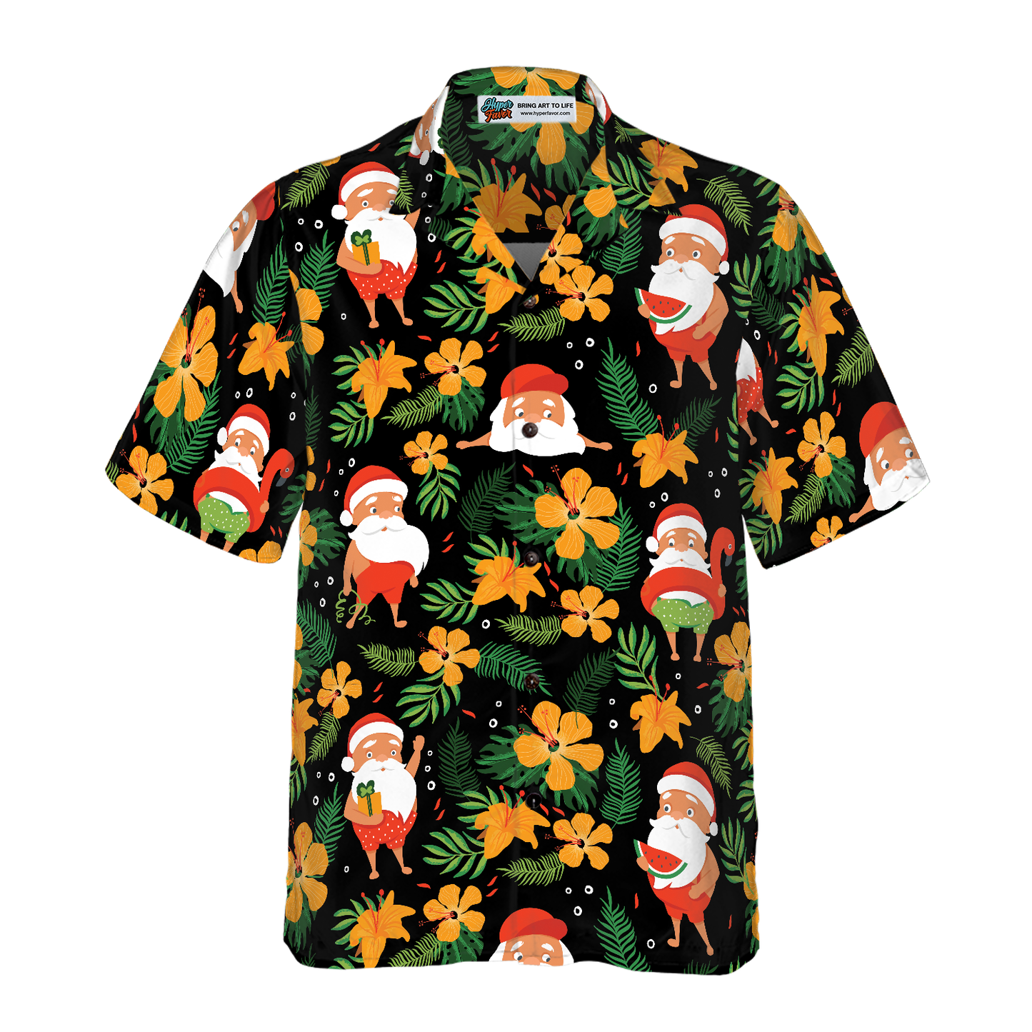 WW | Hyperfavor Weihnachts-Hawaiianhemden, Santa Schwimmendes tropisches Muster kurzärmliges Hemd, Weihnachtshemd Idee Geschenk für Männer und Frauen