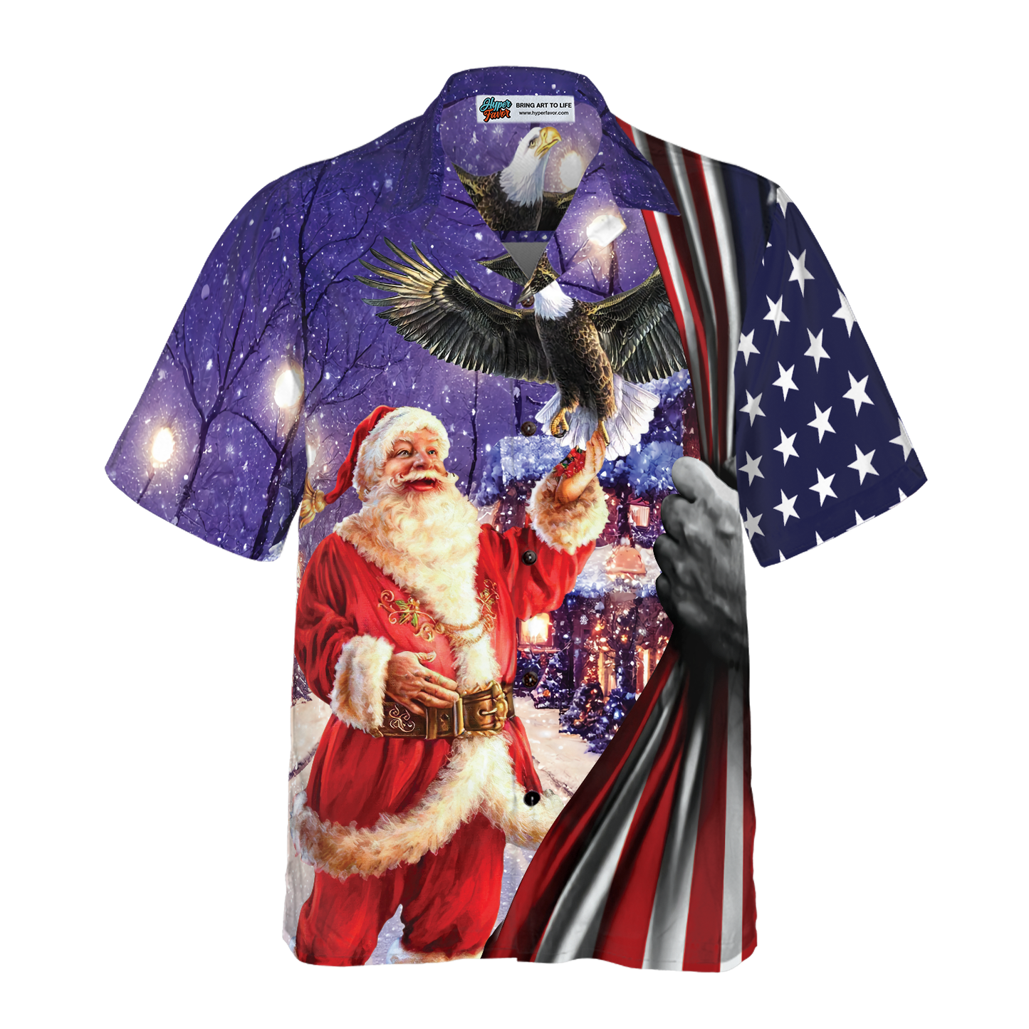 WW | Hyperfavor Weihnachts-Hawaiian-Shirts, Santa mit Adler Shirt Kurzarm, Weihnachts-Shirt-Idee Geschenk für Männer und Frauen