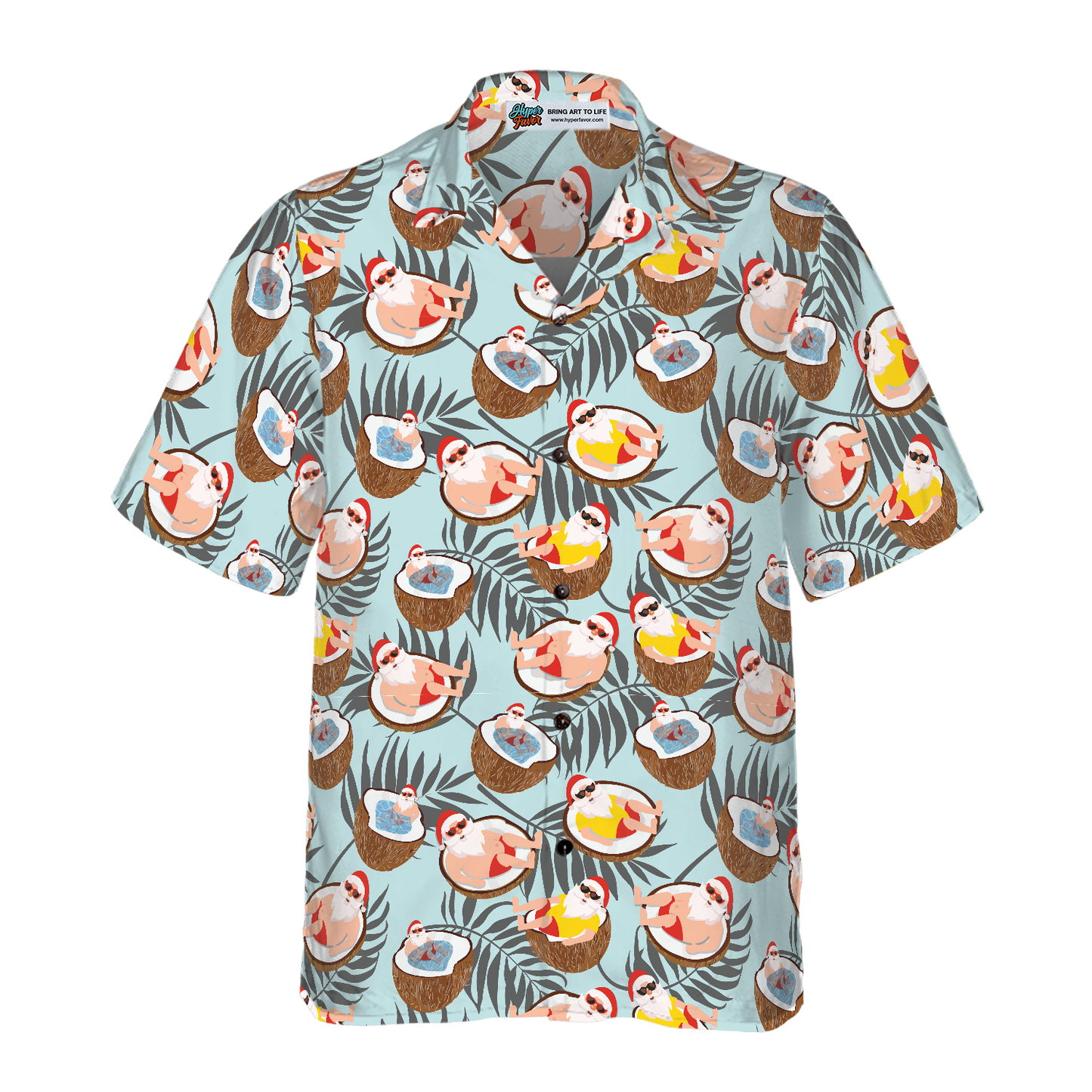 WW | Hyperfavor Weihnachts-Hawaiian-Shirts, Weihnachtsmann mit Kokosnuss-Shirt Kurzarm, Weihnachts-Shirt-Idee Geschenk für Männer und Frauen