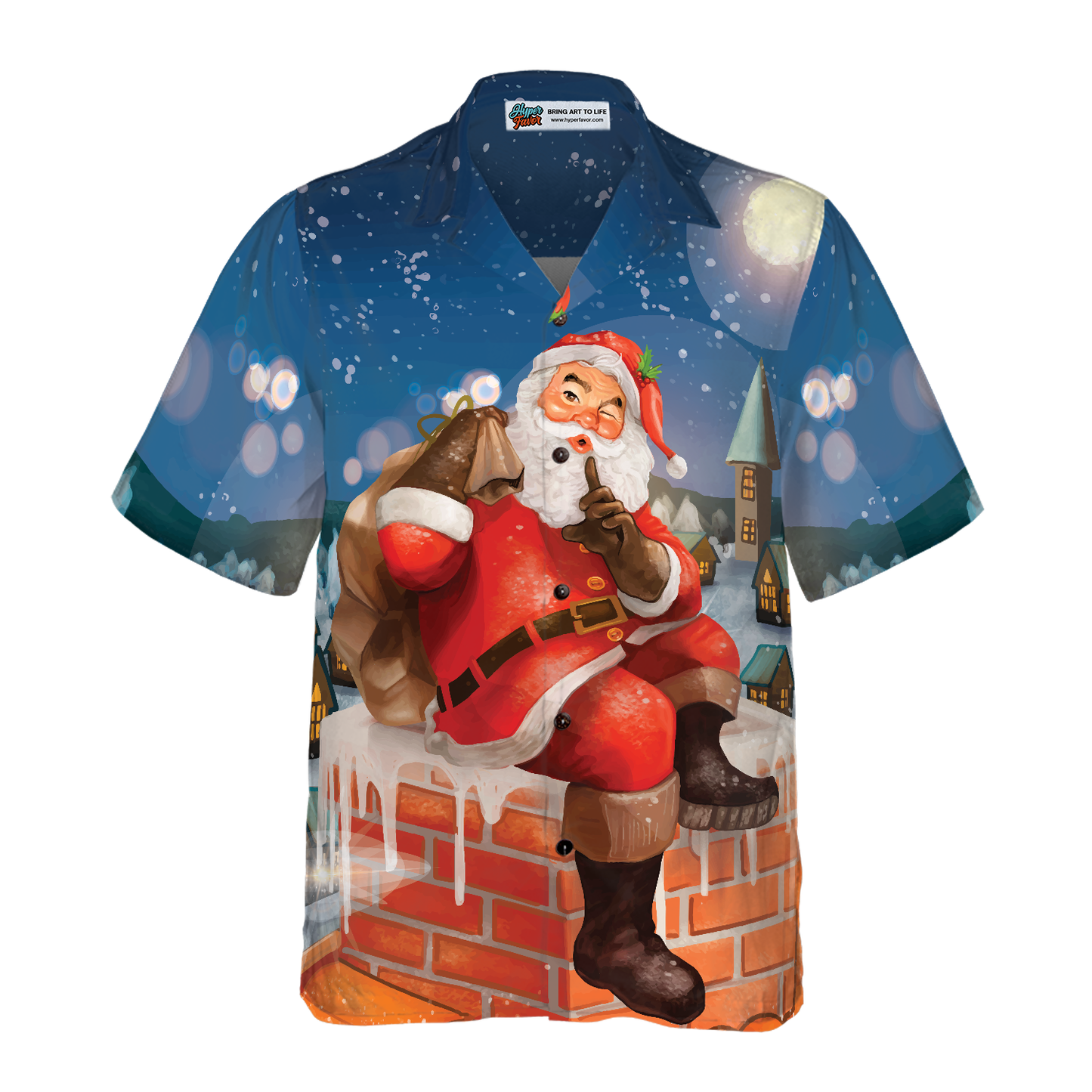 WW | Hawaiian-Shirts, Santa mit Geschenk T-Shirt Kurzarm, Weihnachts-Shirt Geschenkidee für Männer und Frauen