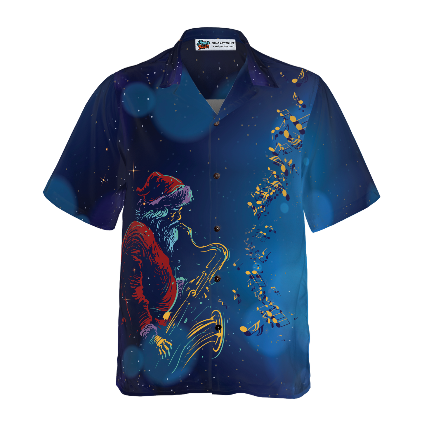 WW | Hyperfavor Weihnachts-Hawaiihhemden, Santa Claus spielt das Saxophon Shirt Kurzarm, Weihnachtshemd Geschenkidee für Männer und Frauen