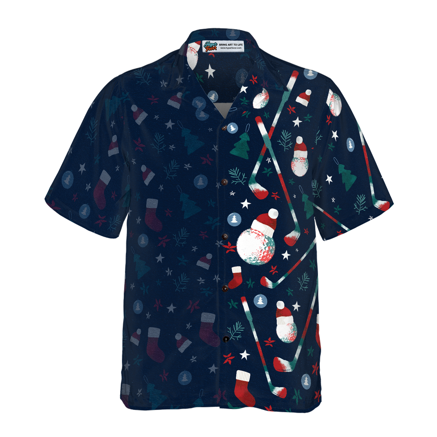 WW | Hyperfavor Weihnachts-Golfmuster Hawaiian Shirt, Weihnachtshemden Kurzarm Button-Down Hemd für Männer und Frauen